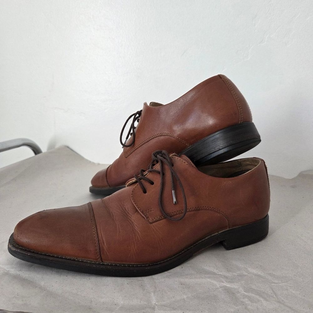 Cognac Leather Oxford Dress Shoes Men's Size 10 Brown Office Formal Church